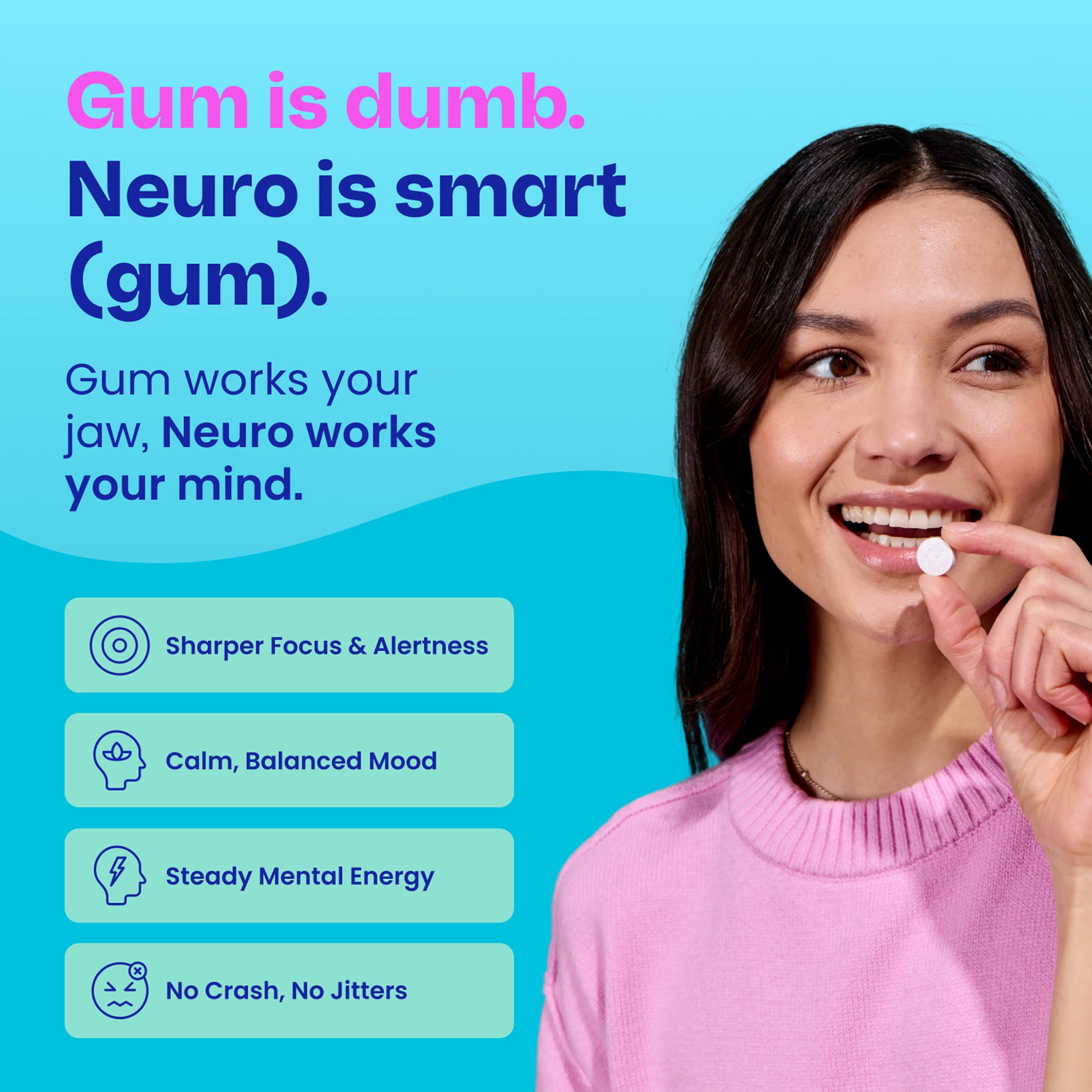 NeuroGum Extra Strength Energy & Focus Gum (90 Count Bag, Peppermint) | 100mg Natural Caffeine&nbsp;