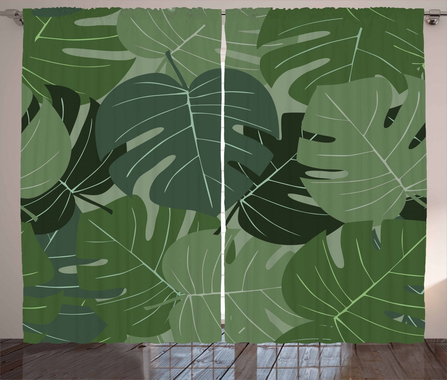 Forest Green Curtains 2 Panels Set Camouflage Pattern Of Palm