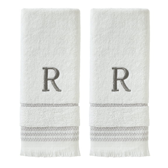SKL Home Casual Monogram Hand Towel (2-Pack), "R", White