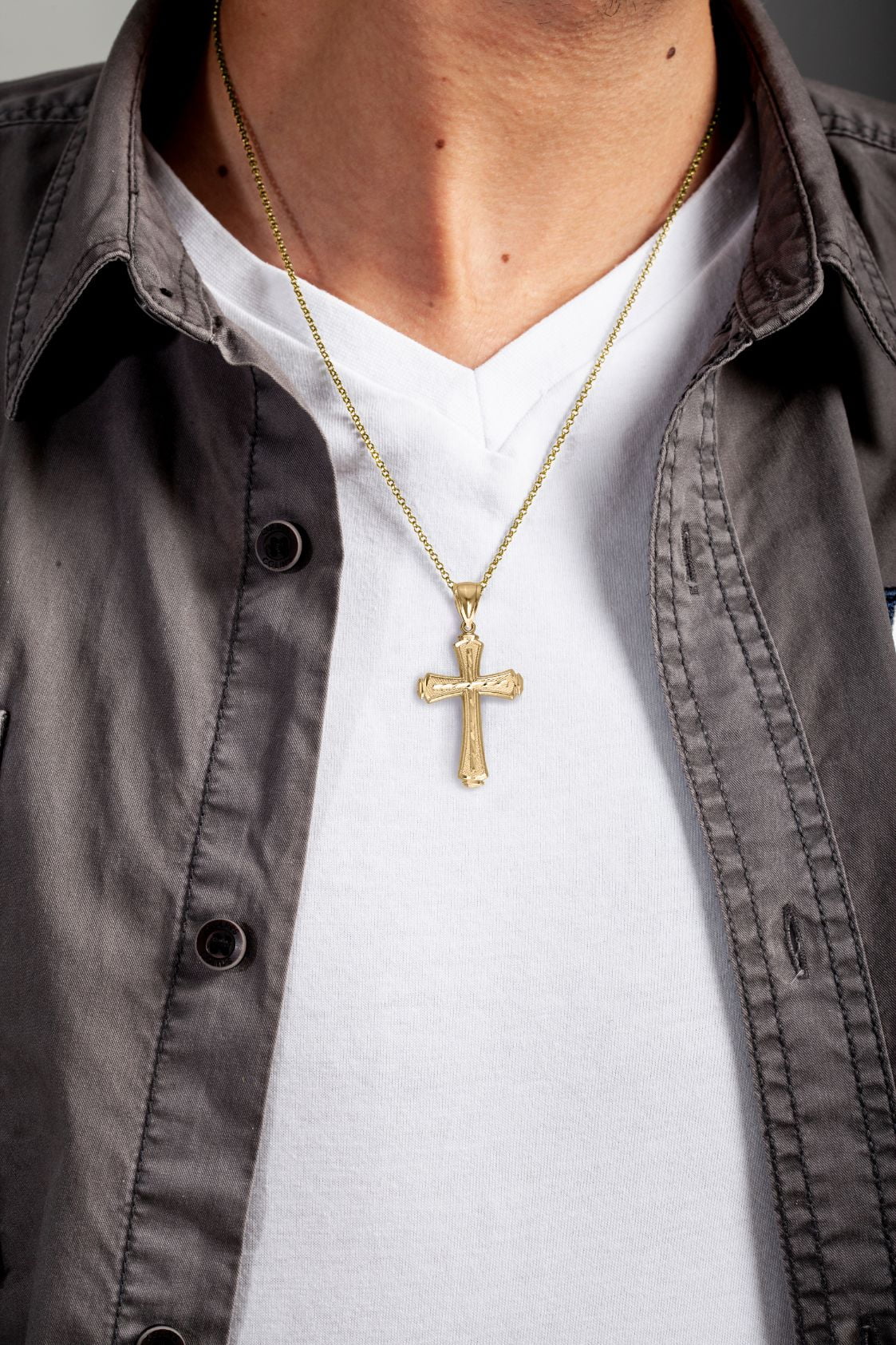 Golden Fire 10k Cross Pendant Necklace, Solid Gold Jewelry for Men