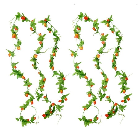 Artificial Orange Flower Bud Hanging Vine 2 Pcs for Festivals Wedding