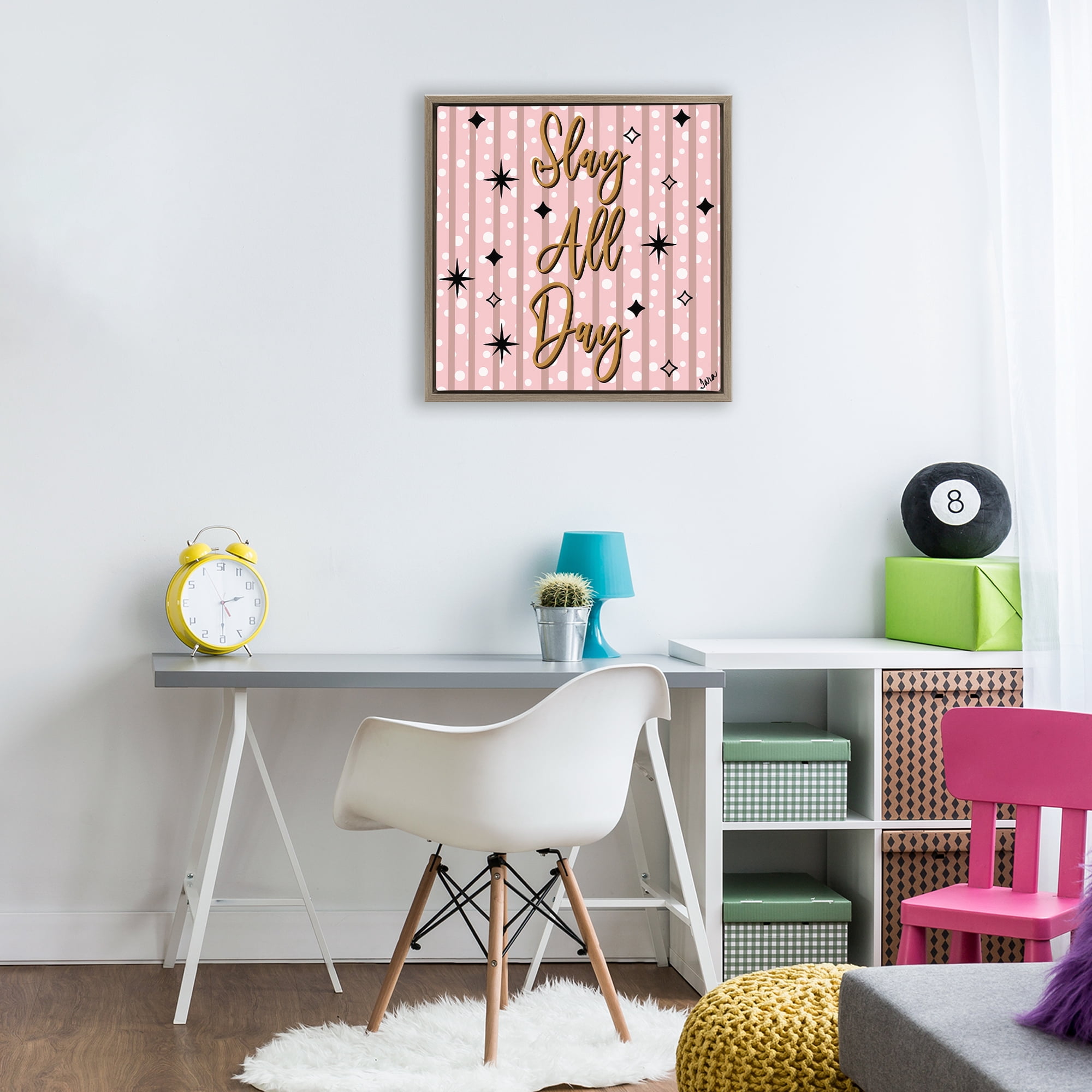 Stupell Industries Slay All Day with Sparkle Pattern Brown Framed Floater Canvas Wall Art, design by Tara Boone