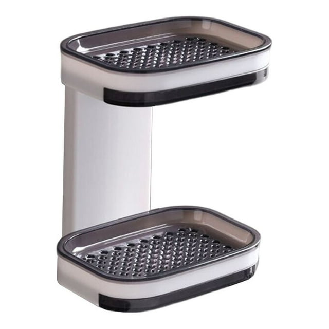 Wall Mounted Sponge Organizer Moisture-proof Water Draining Tray Storage Box Bathtub Organizing Case Container for Bathroom Gray Double Layers