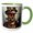 Green/White, variant on 3drose, Fantastic Machine Skull in Metal Helmet. Fantasy Mechanical Gear, 11oz Mug