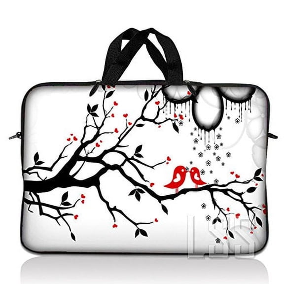LSS 13.3 inch Laptop Sleeve Bag Carrying Case Pouch with Handle for 13.3" 13" 12.1" 12" Apple Macbook, GW, Acer, Asus, Dell, Hp, Sony, Toshiba, Lovebirds Eyecatching Red On Black And White