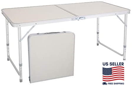 IM Beauty Newest Folding Camping Table Foldable Portable Outdoor Picnic Table Bed Laptop Table Desk 4 FT 3-Fold Lightweight Aluminum for Camp BBQ Fishing Beach Floor