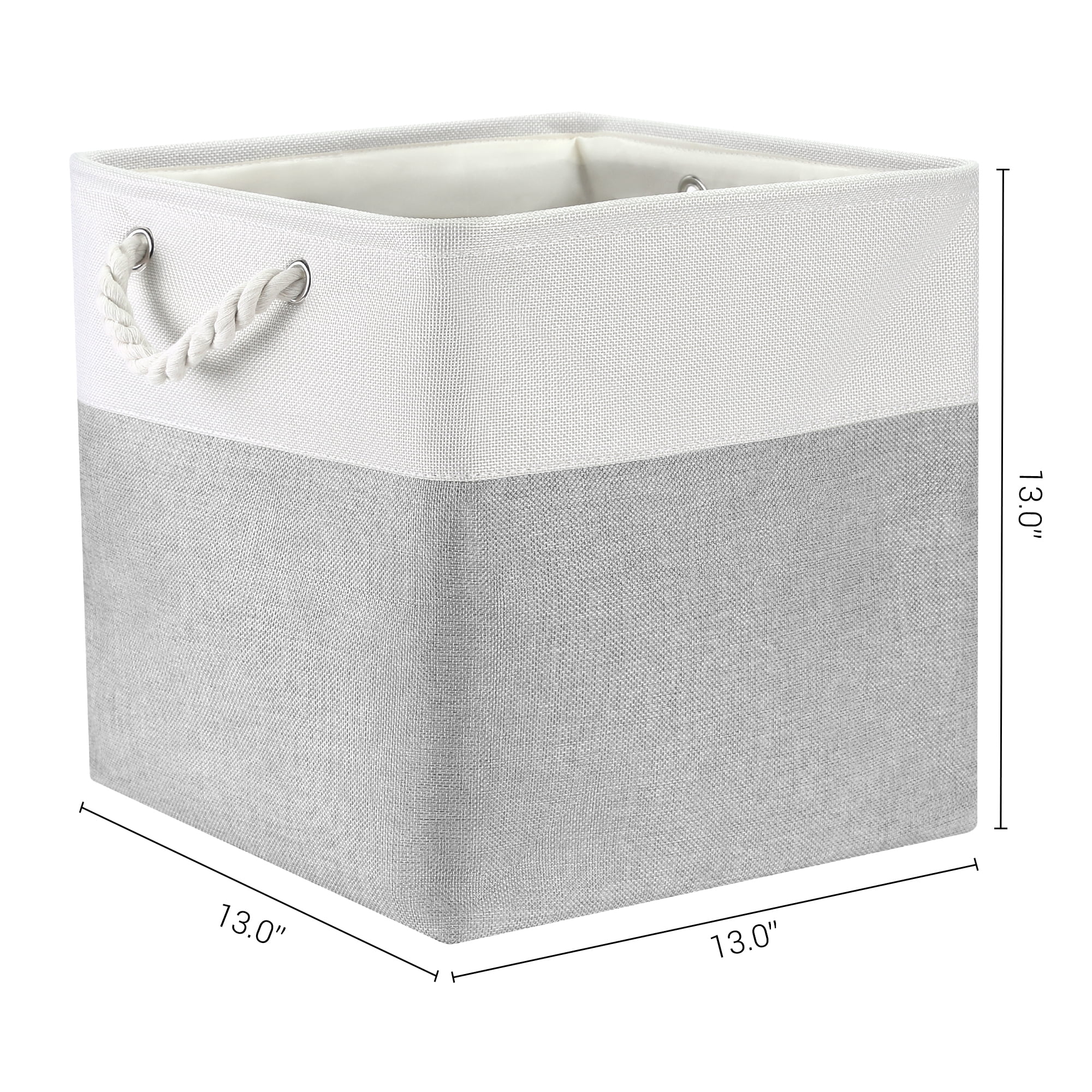 Unique Bargains Square Fabric Storage Basket Bin White/Light Grey 13inch