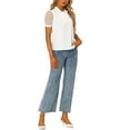 thumbnail image 2 of INSPIRE CHIC Blouse à Manches Courtes en Maille pour Femmes avec Nœud Papillon au Cou, Col en V, TP Blanc, 2 of 7