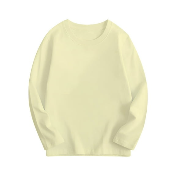 Kids Long Sleeves Cotton T Shirt Boys Girls Unisex Basic Soft Cotton Tops Solid Plain Crewneck Casual Tees Blouse