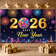 thumbnail image 6 of Colorful Fireworks 2026 New Year Banner Shiny Stars Happy New Year Display Champagne Glass Design Party Balloons 2026 Celebration Backdrop for New Year Party 2026 Celebration New Year Eve Event, 6 of 9