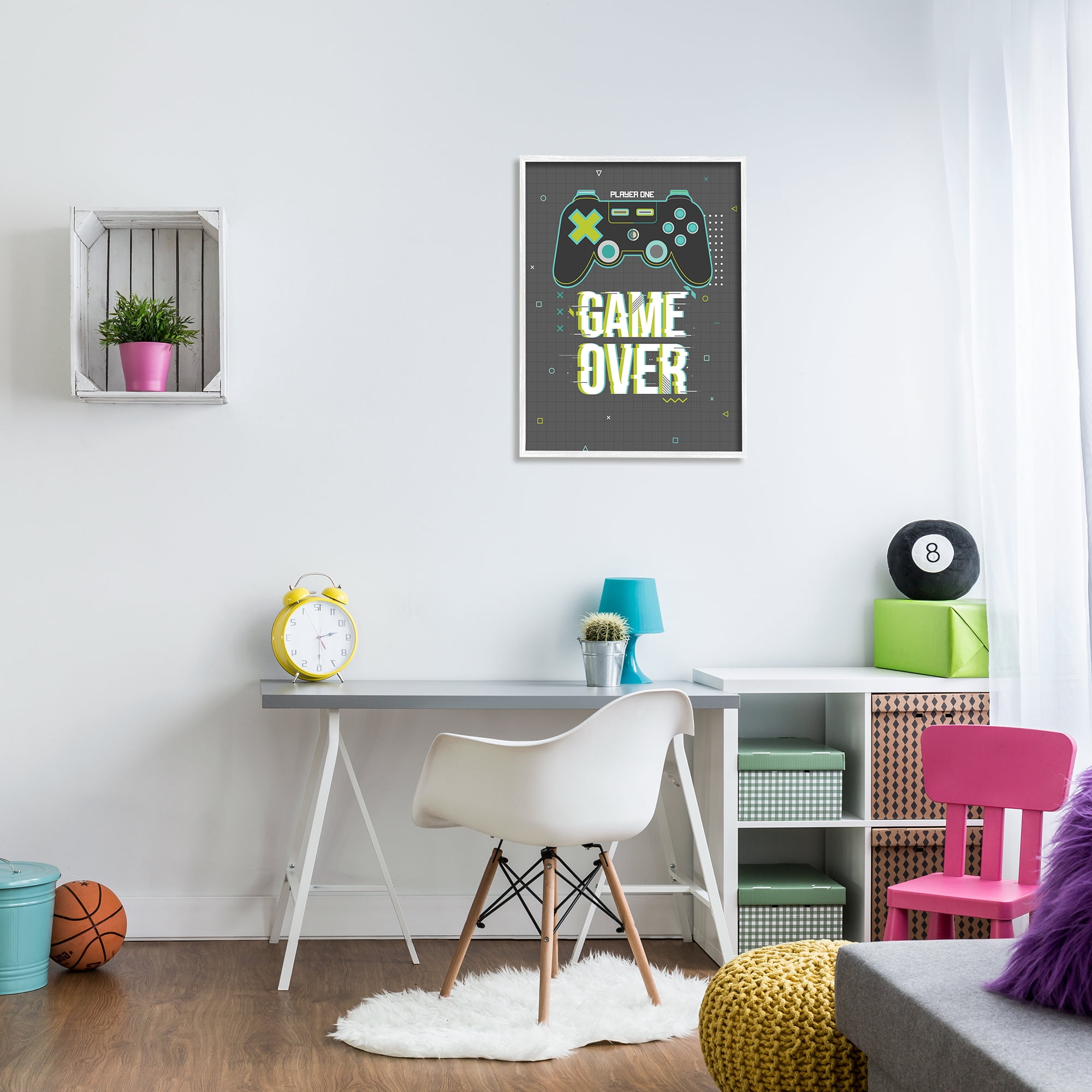 Stupell Home Décor Industries Game Over Phrase Video Game Controller Geometric Pattern, 24 x 30, Designed by Angela Nickeas