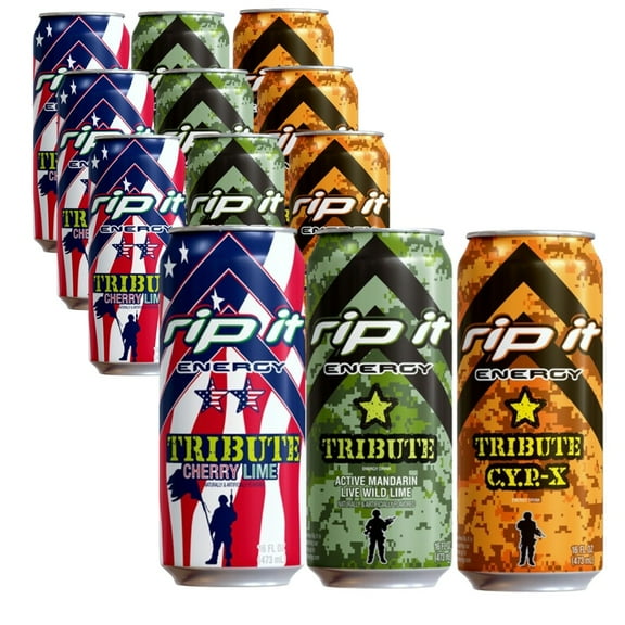 Rip It Energy Drink Variety Pack - 12 Cans of 16 fl oz Each - Assorted Flavors for an Energy Rush - (TRIBUTE)