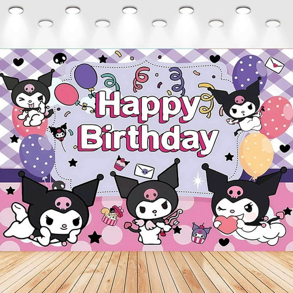 5 X3ft Kuromi Cartoon Birthday Party Decorations Supplies, Masks Party Photography Backdrop Photo Decor Banner, Kids Boys Baby Shower Photography Backdrop