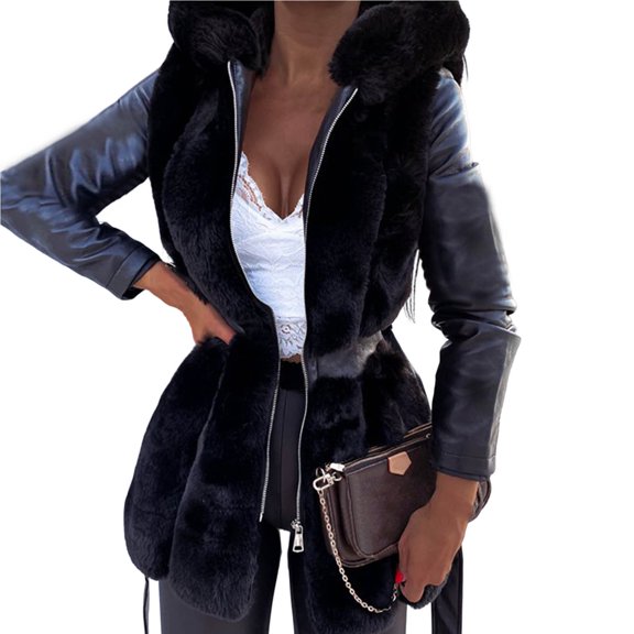 comerut Women Winter Coat Thick Hooded Hat Long Sleeves Solid Color Warm Cardigan Plus Size Plush Tight Waist Women Coat for Shopping
