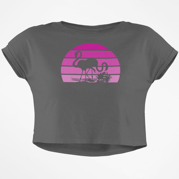Florida Flamingo Retro Sunset Junior Boxy Crop Top T Shirt
