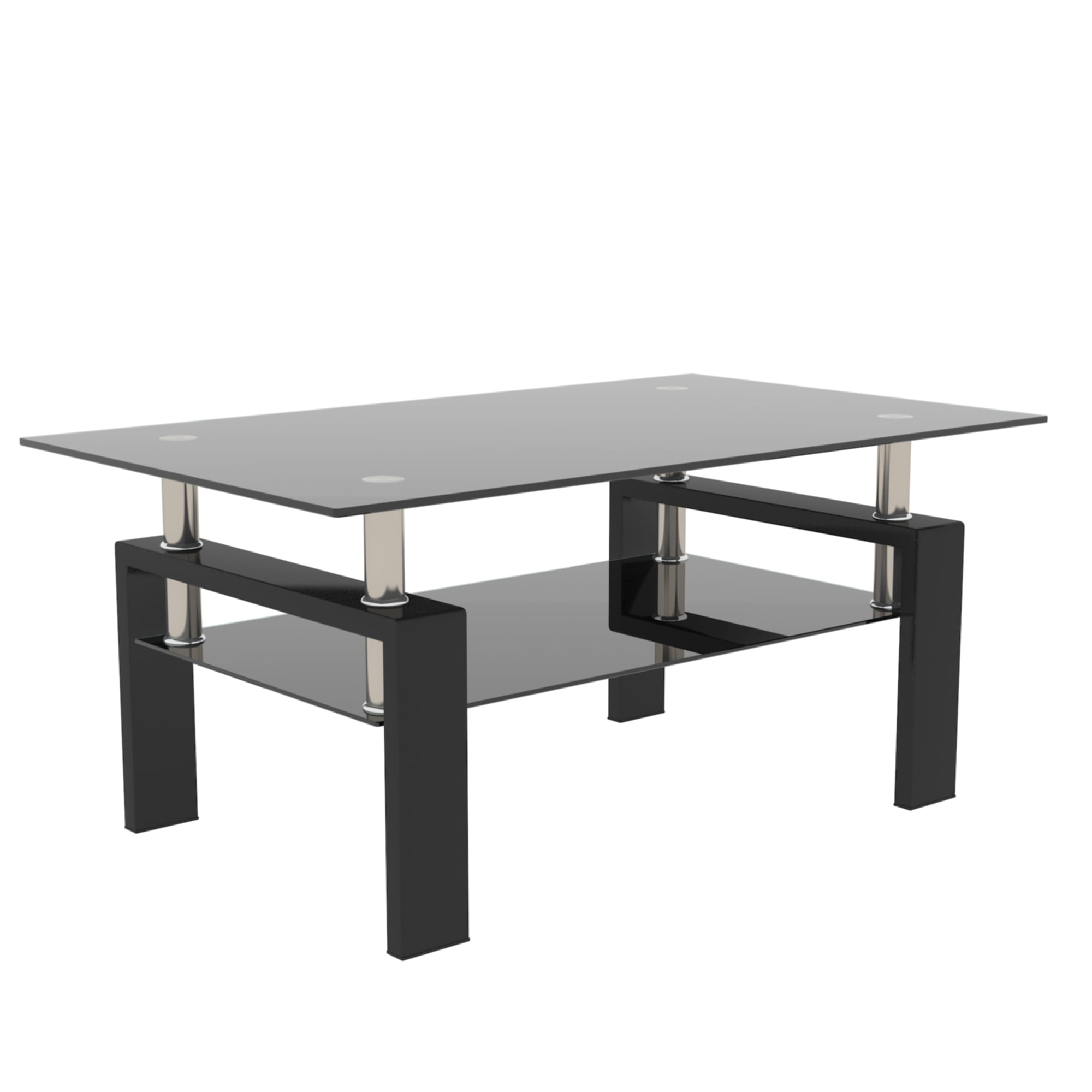 Alvantor Glass Coffee Table, 38.6" Modern Rectangle Tables with Tempered Glass Top and MDF Layer for Living Room Black