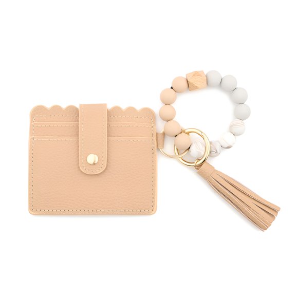 GASTROPOD Women Wristlet Wallet Bracelet Keychain,Faux Leather Card Pocket Holder Purse Tassel Keychain Bangle