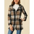thumbnail image 5 of MODA NOVA Juniors Long Sleeves Detachable Faux Fur Trim Plaid Overcoat with Hood Brown M, 5 of 6