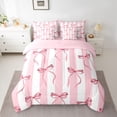 thumbnail image 2 of Feelyou Chic Cartoon Bowknot Bedding Comforter Set 7pcs for Kid, Fashion Watercolor Bow King Bedding Sets, Pink Stripes Lines Reversible Bed Sheets, Ultra Soft Bedroom Decor, 2 of 8