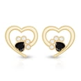 thumbnail image 2 of Rosec Jewels Bezel Set Heart Shape Black Spinel Paw Stud Earrings with Moissanite, 10K Yellow Gold, 2 of 7