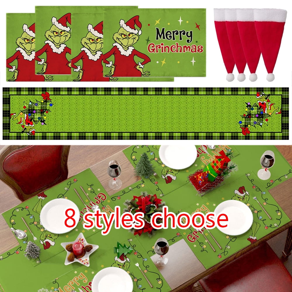 Grinch Green and Black Buffalo Plaid Christmas Table Runner Merry
