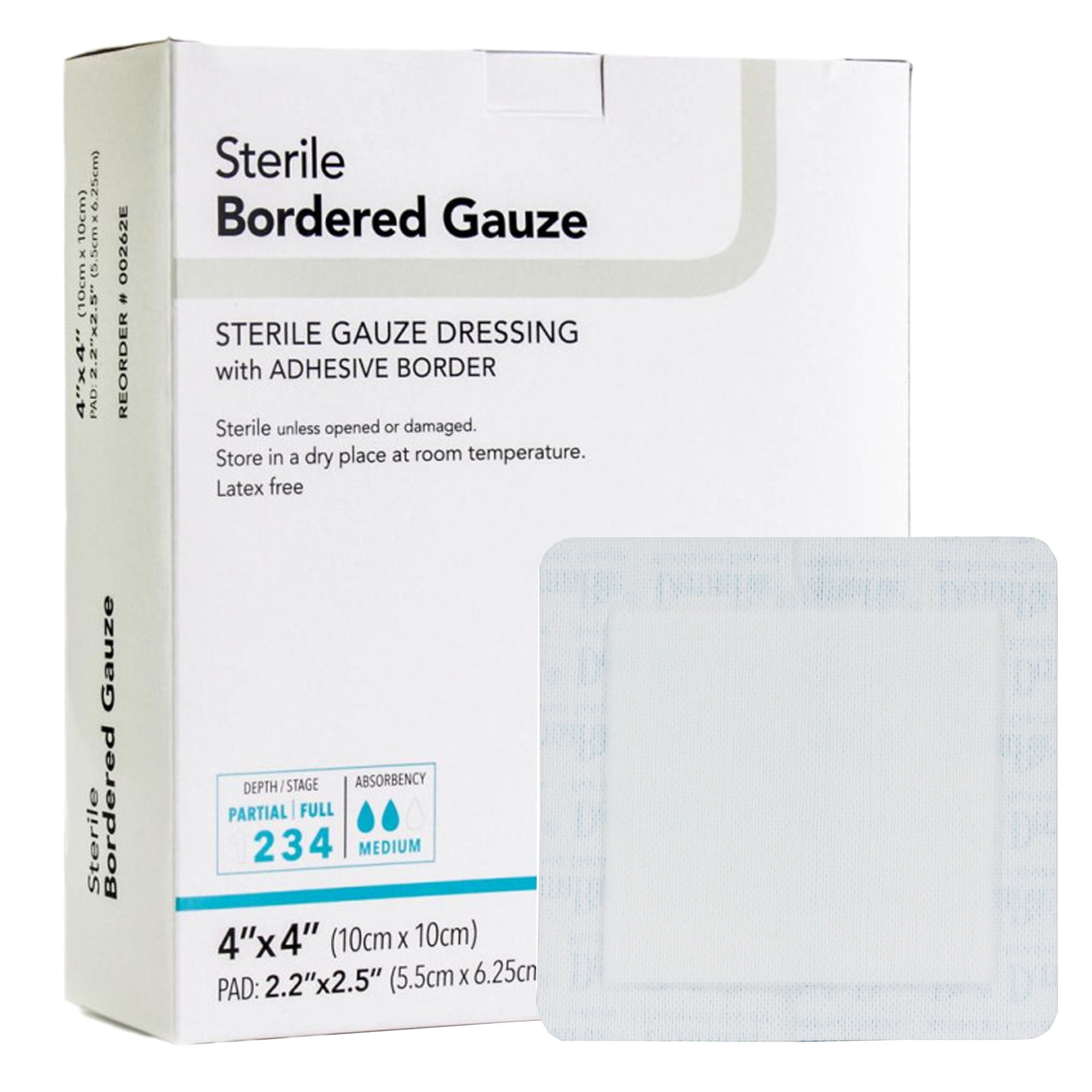 DermaRite Bordered Gauze White Gauze Adhesive Dressing Sterile 4 x 4