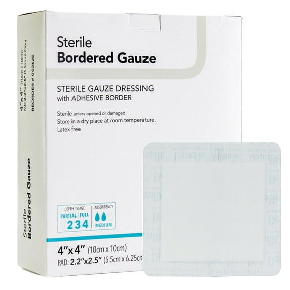 DermaRite Bordered Gauze White Gauze Island Dressing Sterile 4 x 4" 25 per Box