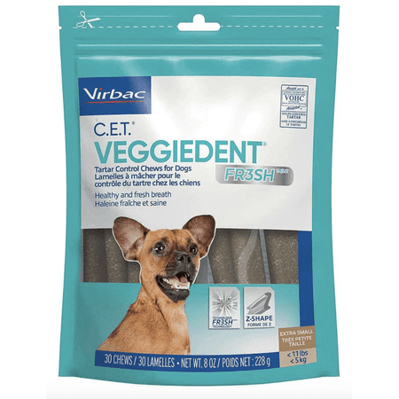 Virbac C.E.T. VeggieDent Fr3sh for Extra Small Dogs Under 11 lbs, 30 chews
