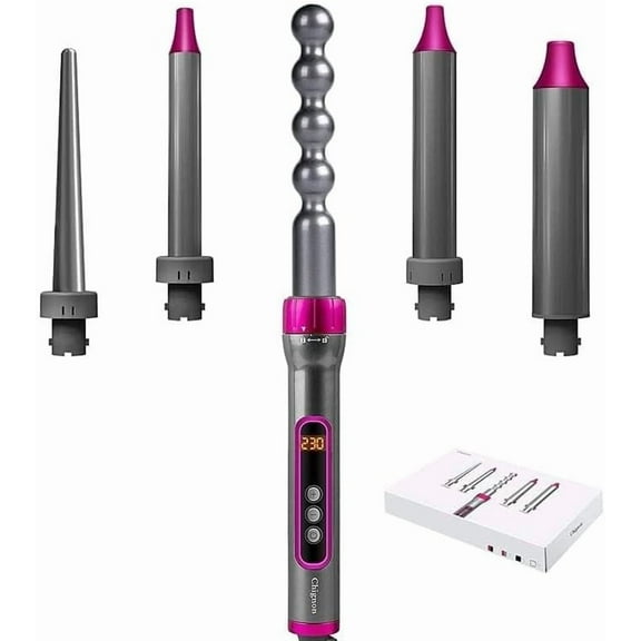 Travel Friendly 5 in 1 Hair Curling Iron Wand Set with 19-32mm Tourmaline Ceramic Barrels, Instant Heat, LCD Temperature Control, Dual Voltage, Auto Shut-Off