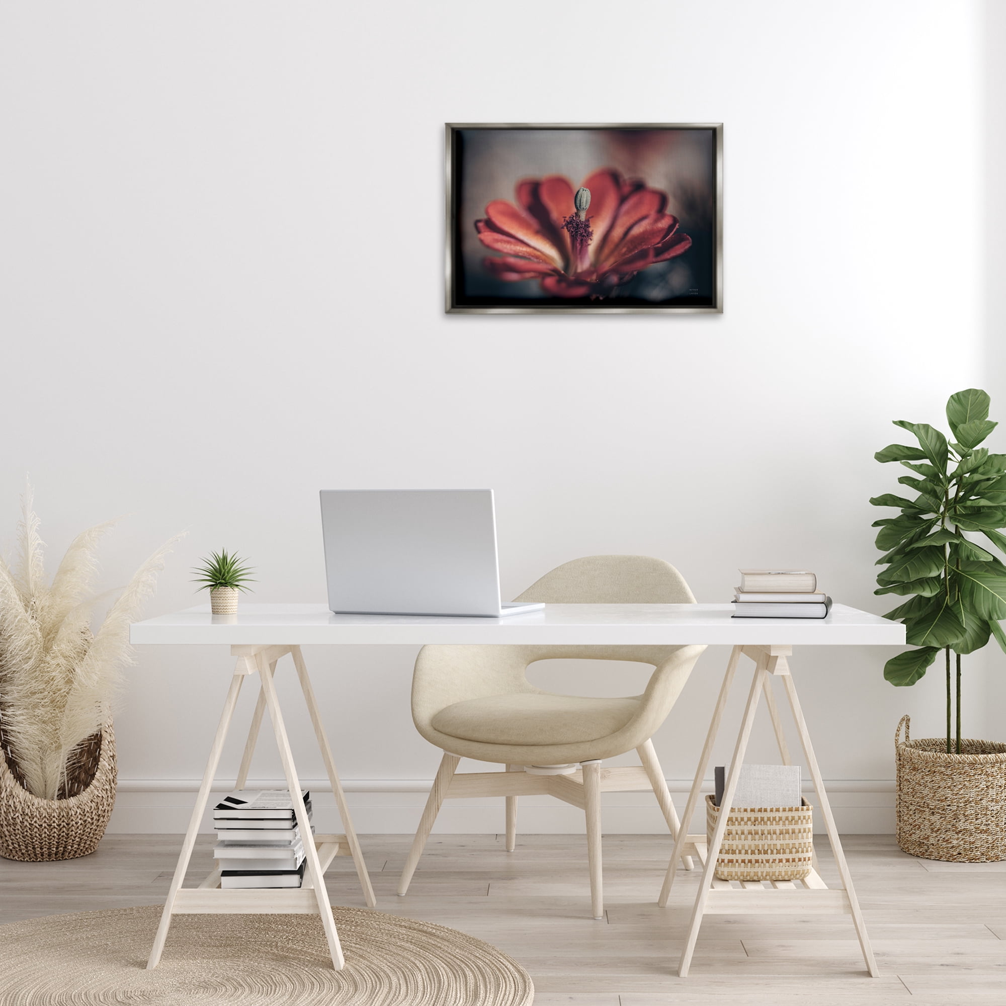 Stupell Industries Red Elevation Bloom Botanical & Floral Photography Gray Floater Framed Art Print Wall Art, 25 x 17