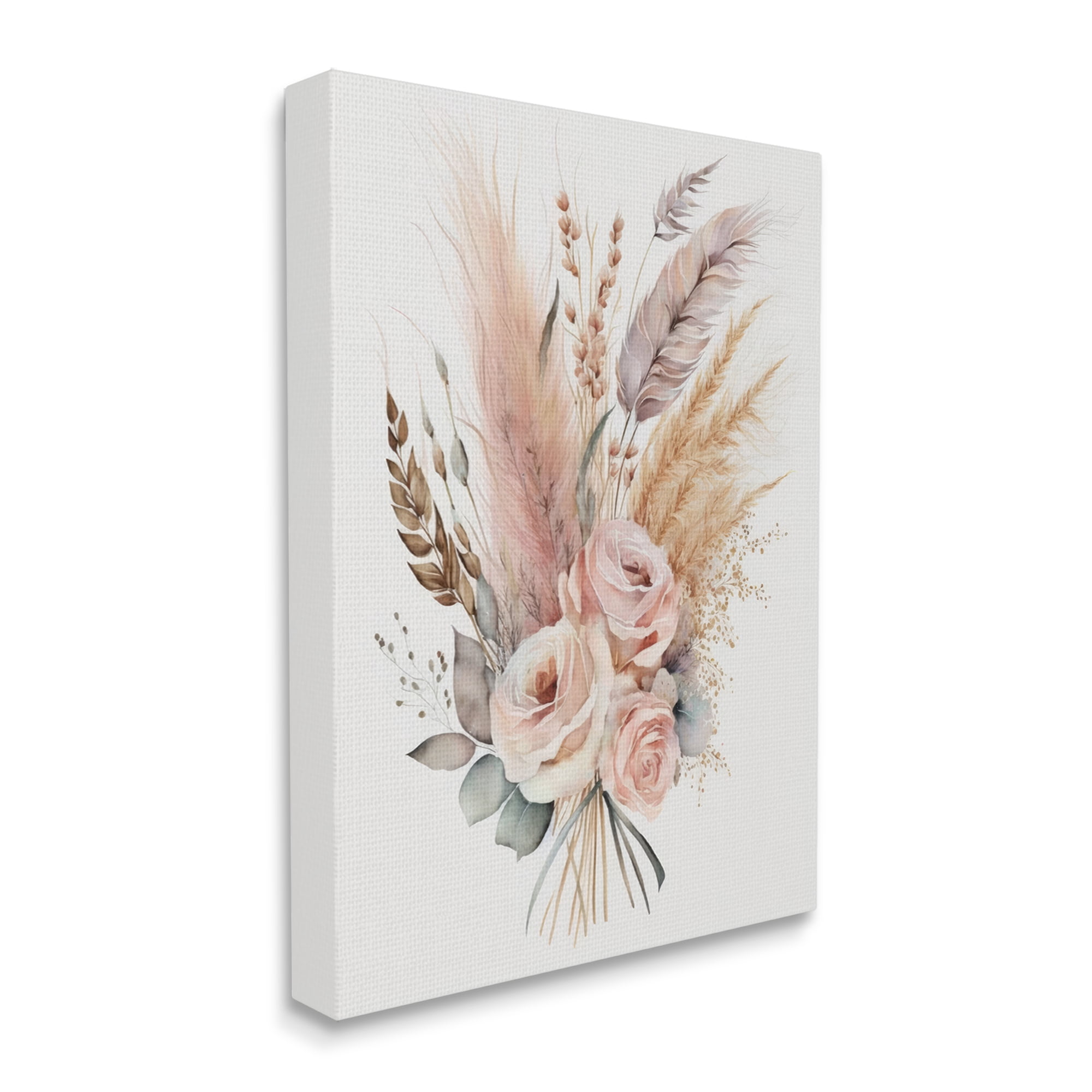 Stupell Industries Boho Feathers & Roses Botanical & Floral Painting Gallery Wrapped Canvas Art Print Wall Art, 16 x 20