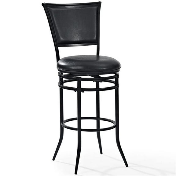 Bowery Hill 30" Faux Leather Upholstered Swivel Bar Stool in Black