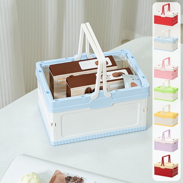 Caja de almacenamiento plegable de plástico Pequeño contenedor organizador – Azul, Rosa, Rojo, Morado, Verde, Amarillo – 9,84x6,77x5,75 pulgadas • Maletero apilable para coches, armario, casa