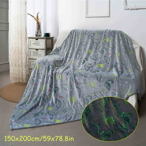 GFHFHITJ Glow In The Dark Blanket Dinosaur Blanket for Boys Girls Kids Cute Dino Throw Blankets for Couch, Kids Fleece Blankets, Soft Warm Plush Dinosaur Toddler Blanket Luminous