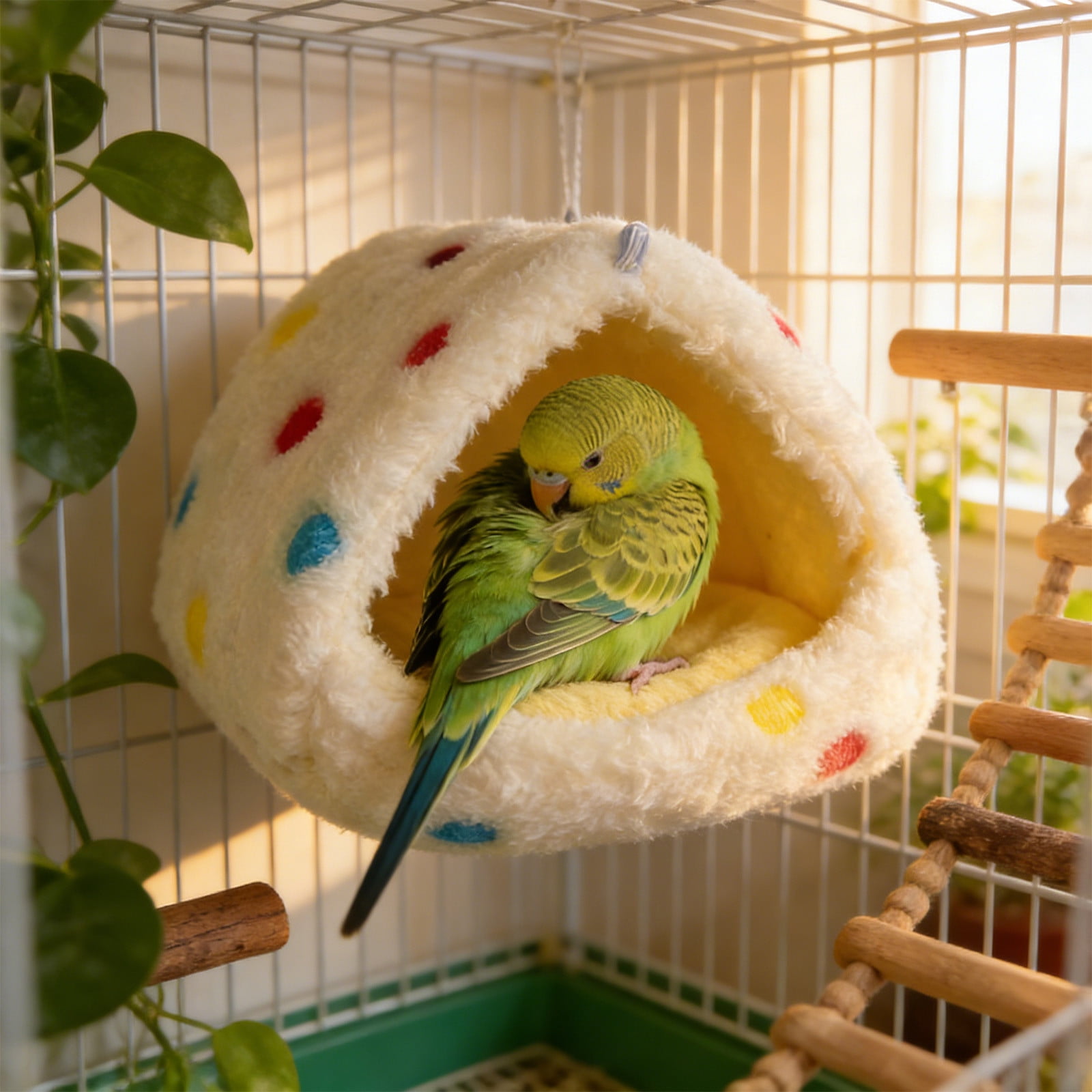 Parrot Nest, Gaqring Warm Plush Bird Hammock, Thick Cotton Winter Sleeping House for Small Medium Sized Parrots Cages, White