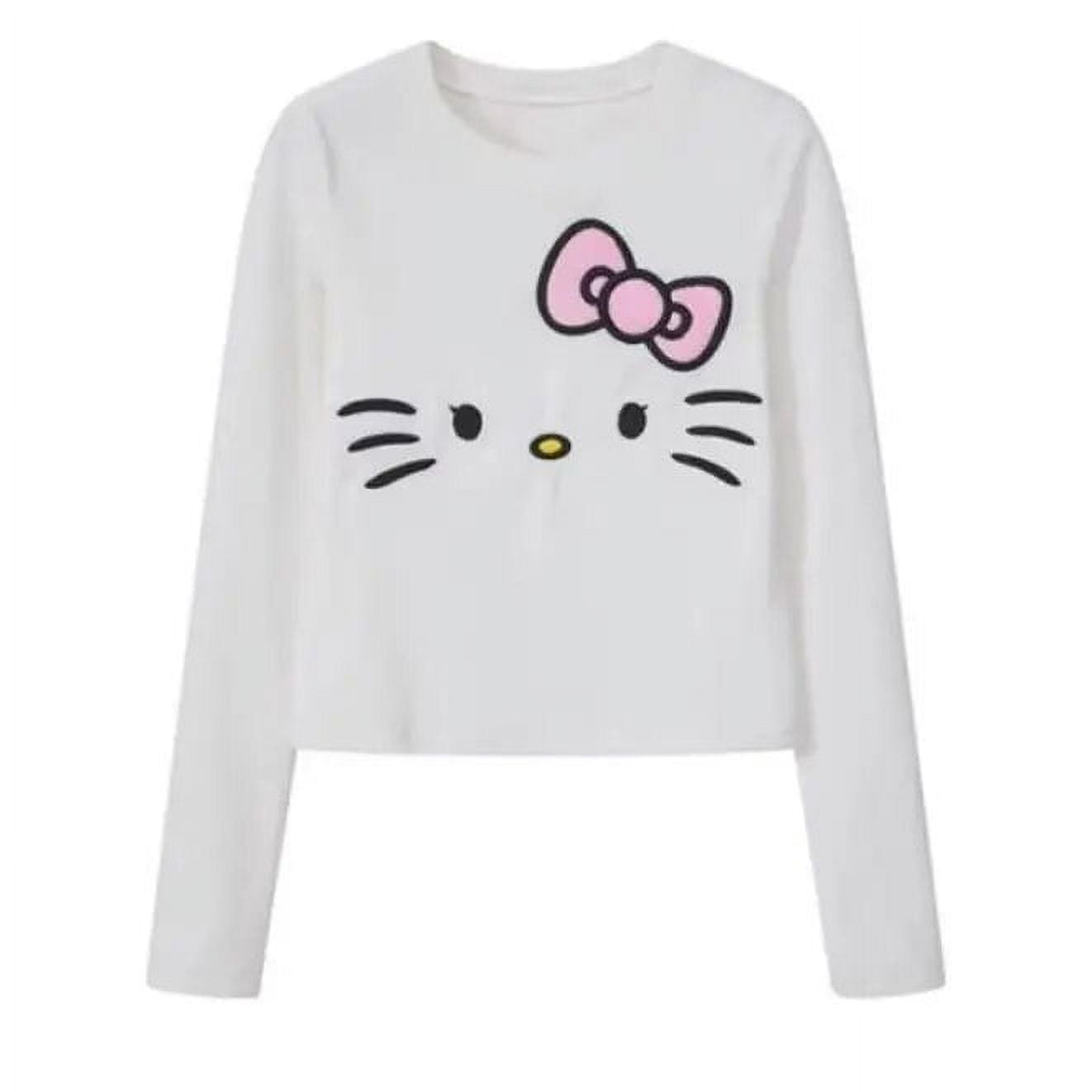 Sanrio Hello Kitty Pink Bow Crop Tops Cartoon Spicy Girl Fashion Long Sleeve T shirts Spring Autumn Cute Bottom Tee Shirt Women