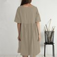 thumbnail image 7 of Jesvior Boho Cotton Linen Dresses for Women Pleated Solid Crew Neck Short Sleeve Button-Front Beach Dress with Pockets Flowy Trendy Midi Dress, 7 of 7