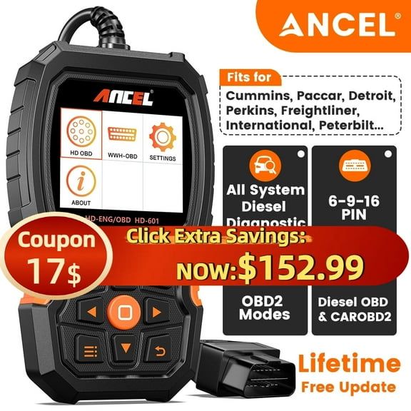 ANCEL HD601 Full System Heavy Duty Truck Scan Tool Diesel Car OBD2 Scanner Code Reader 2 in 1 Diagnostic Tool