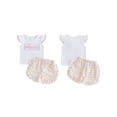 thumbnail image 2 of BemeyourBBs Toddler Baby Girls Mothers Day Outfits Infant Baby Girls Summer Clothes I Love Mama Letter Embroidery Flying Sleeves TShirt Tops and Elastic Waist Stripe Shorts Set, 2 of 9