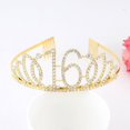 thumbnail image 1 of 1pc Girl's Birthday Tiara Crystal Rhinestone Birthday Tiara Queen Crowns Headband With Hair Combs Clip For 16th，Gold, 1 of 4