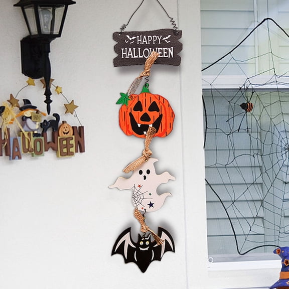 sruoe Halloween Hanging Decorations, Wall Window Hanging Decor, Pumpkin Ghosts Wooden Pendants Doorplates Hanging Decorations, Halloween Scene Decoration Pendants for Indoor Living Room