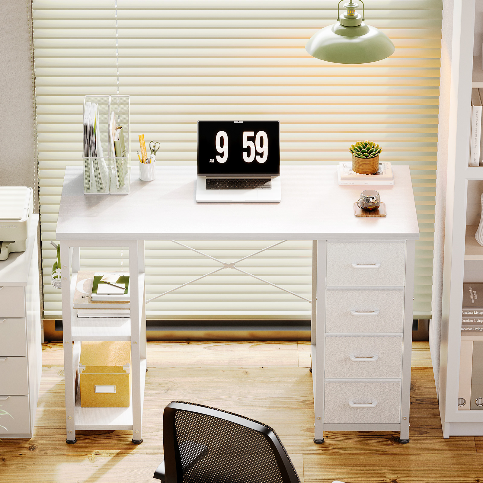 Casacomoda 40 Inch White Corner Desk With Drawers & Shelves photo 8