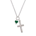 thumbnail image 2 of Delight Jewelry Silvertone Small Long Green Heart Be Strong and Courageous Engraved Cross Zoey Necklace, 28", 2 of 4