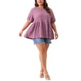 thumbnail image 2 of Agnes Orinda Women's Plus Size Babydoll Tops Texture Crew Neck Short Sleeve Flowy Summer Casual Blouse 3X Purple, 2 of 6
