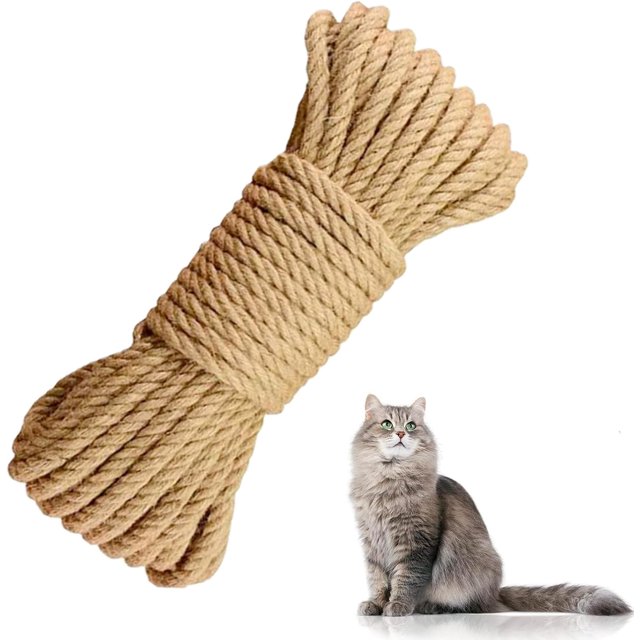 50M Sisal Rope for Cat Scratchers, Cat Scratching Sisal Rope 4mm Natural Jute Hemp Rope, Ideal for Replace Scratching Post, Repair Cat Tree, DIY Projects