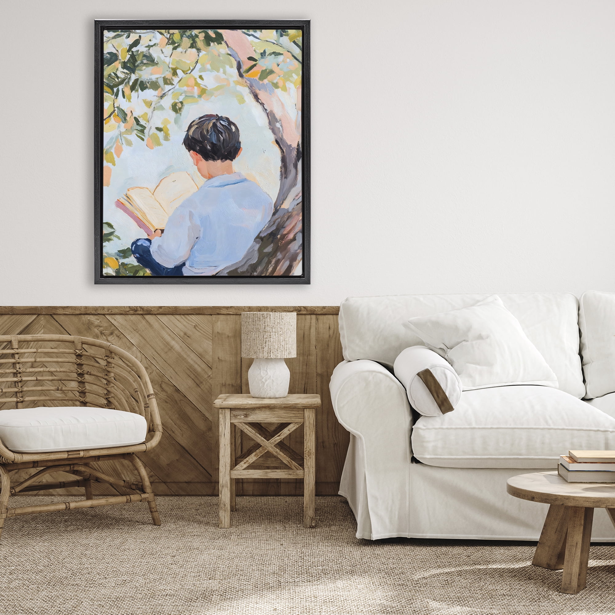 Stupell Industries Boy Reading in Nature Black Framed Floater Canvas Wall Art, design by The Prints Vibe
