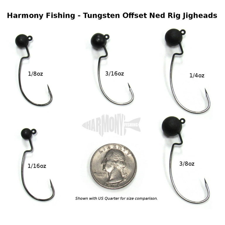 Harmony Fishing - Tungsten Offset Weedless Ned Rig Jigheads 5 Pack 1/4oz 5 Pack