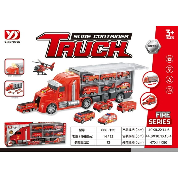 16 in 1 Fire Rescue Truck Toy Set with Sounds and Lights, Mini Vehicles in Carrier Truck, Play Fire Rescue Vehicle Toy, Birthday Gifts for Over 3 Years Olds