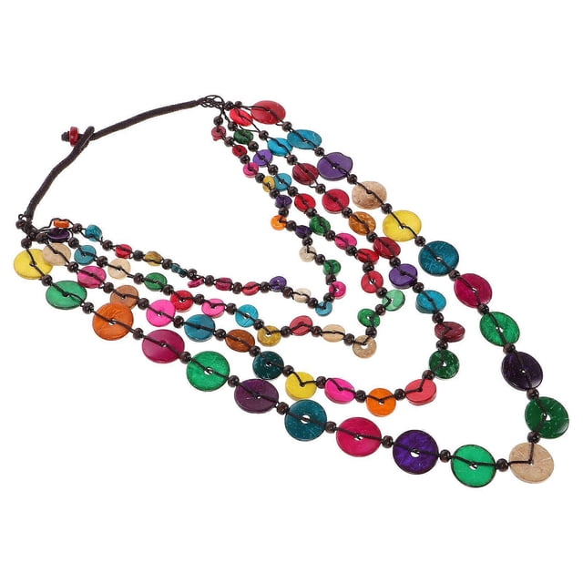 Retro Style Coconut Shell Necklace Multi Color Beaded Necklace for Decoration 3Pcs