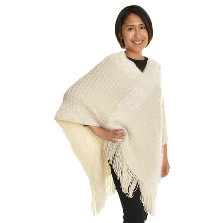 Asymmetrical Poncho - Angelina Asymmetrical Knit Poncho with Fringe (1-Pack)